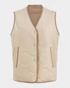 Varley Lori Reversible Quilted Flannel And Twill Vest In Nude