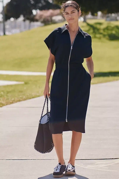 Varley Louisa Short-sleeve Zip-through Midi Dress In Black