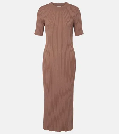 Varley Maeve 2.0 Ribbed-knit Midi Dress In Brown