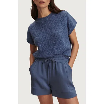 Varley Manae Textured Pointelle Cotton Blend Sweater In Blue