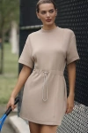 Varley Maple Short-sleeve Mini Dress In Beige