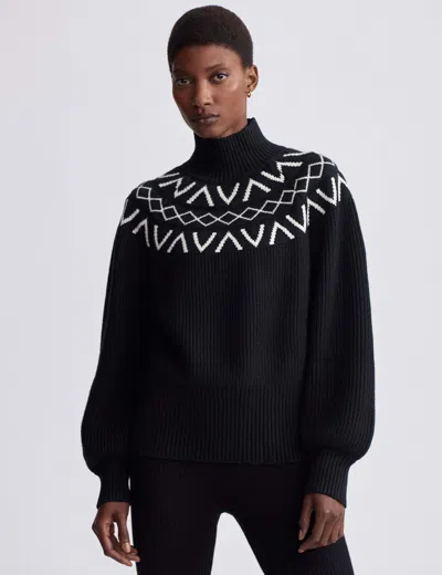 Varley Marcie Fair Isle Yoke Mock Neck Knit Sweater In Black