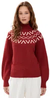 Varley Marcie Fair Isle Yoke Knit Sweater Red Dahlia