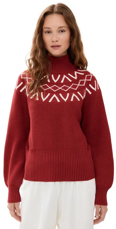 Varley Marcie Fair Isle Yoke Knit Sweater Red Dahlia