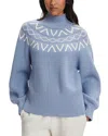 Varley Marcie Fair Isle Yoke Mock Neck Knit Sweater In Blue