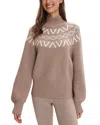Varley Marcie Fair Isle Yoke Mock Neck Knit Sweater In Brown