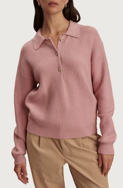 Varley Marlie Half Placket Knit Polo Sweater In Pink