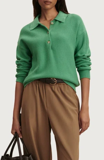 Varley Marlie Half Placket Knit Polo Sweater In Green