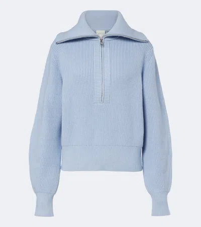 Varley Maura Ribbed-knit Half-zip Sweater In Blue
