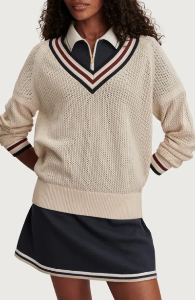 Varley Maurice Open Stitch Cotton V-neck Sweater In Multi