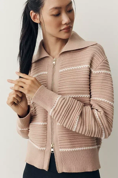 Varley Melwen Knit Two-way Zipper Jacket In Beige