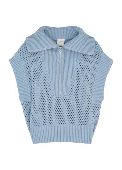 Varley Mila Open Stitch Half Zip Sleeveless Sweater In Blue