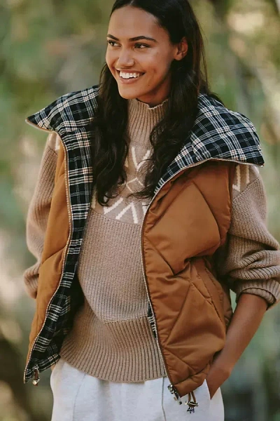 Varley Miya Reversible Gilet Vest Jacket In Brown