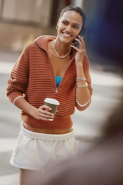 Varley Morwenna Half-zip Cotton-knit Jumper In Brown