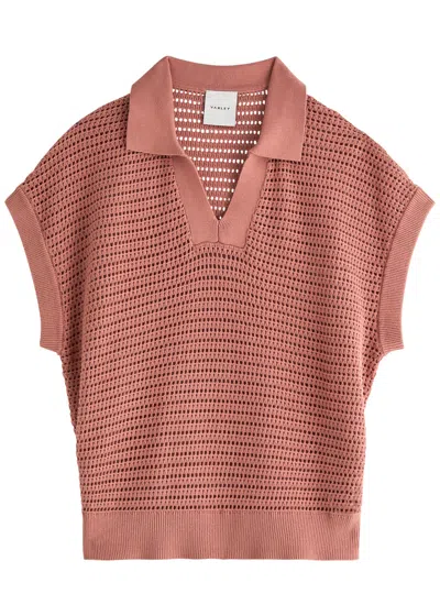 Varley Otto Open-knit Cotton Polo Top In Rose