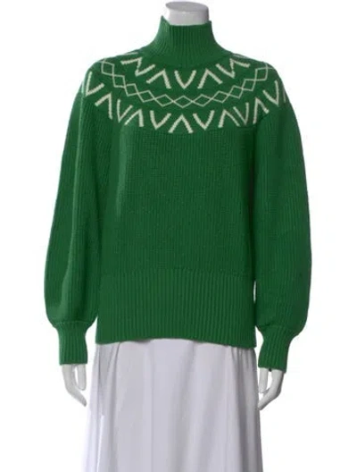 Pre-owned Varley Patterned Turtleneck Sweater In Green