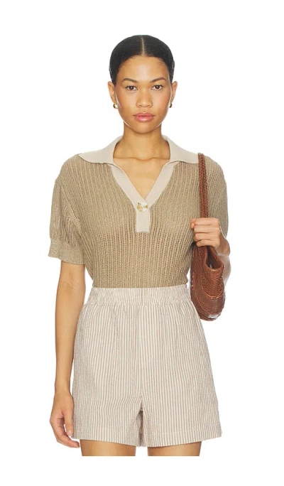 Varley Perrine Knit Polo Top In Brown