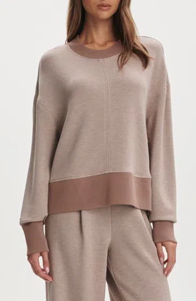 Varley Philippe Crop Sweatshirt In Taupe Marl / Ginger Snap