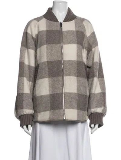 Pre-owned Varley Plaid Print Bomber Jacket In Multicolor