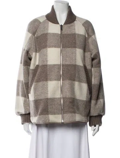 Pre-owned Varley Plaid Print Coat In Neutral