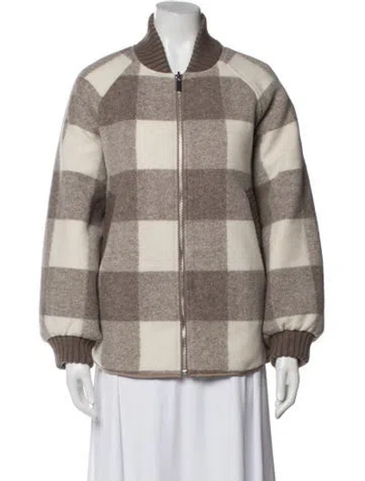 Pre-owned Varley Plaid Print Coat In Neutral