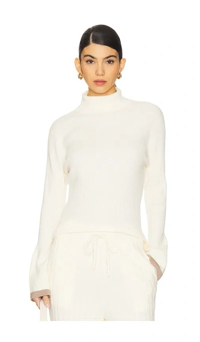 Varley Ravena Rib Knit High Neck Top In Egret