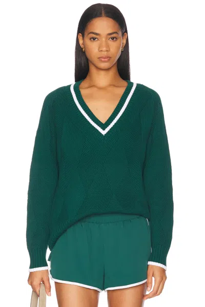 Varley Ray Diamond V-neck Knit Sweater In Forest & White