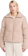 Varley Reggie Cable Knit Puffer Jacket In Light Taupe