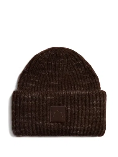 Varley Ribbed Logo Beanie Hat In Brown