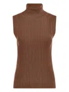 Varley Ribbed Turtleneck Tank Top In Brown