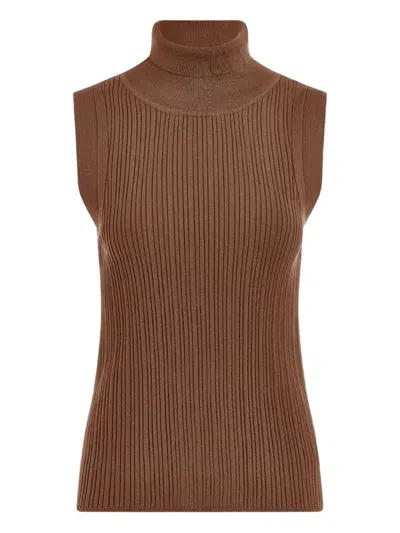 Varley Ribbed Turtleneck Tank Top In Brown