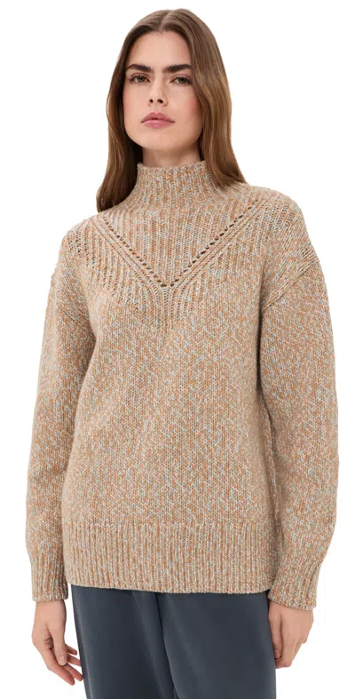 Varley Rosalind High Neck Sweater Mid Tan Fleck In Brown