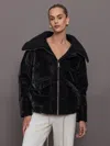 Varley Roseville Faux Suede 700 Fill Power Down Puffer Jacket In Black