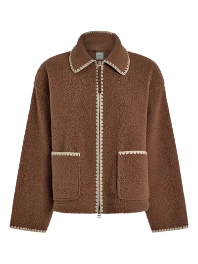 Varley Ruiko Embroidered Fleece Zip-up Jacket In Brown