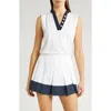 Varley Shelby Sleeveless Performance Top In White/blue Nights