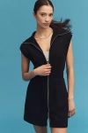 Varley Short-sleeve Front-zip Mini Dress In Black