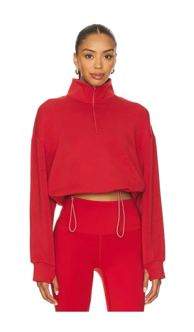 Varley Sian Cropped Half Zip Midlayer In Red