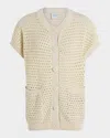 Varley Sidra Oversized Pointelle-knit Cardigan Sweater Vest In Birch