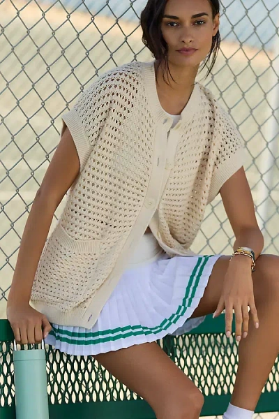 Varley Sidra Oversized Pointelle-knit Cardigan Sweater Vest In White