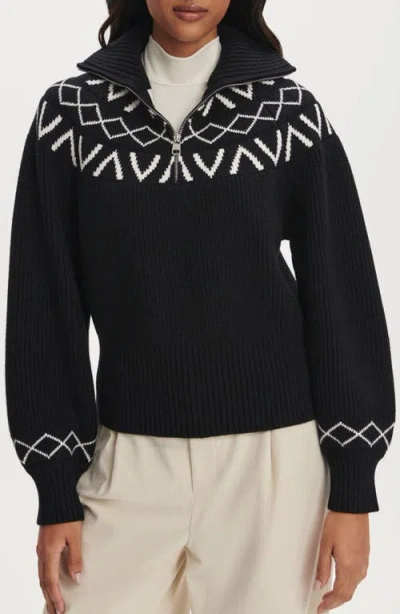 Varley Sigrid Fair Isle Half Zip Sweater In Black