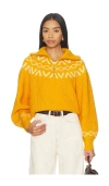 Varley Sigrid Fairisle Half Zip Knit Sweater In Gold