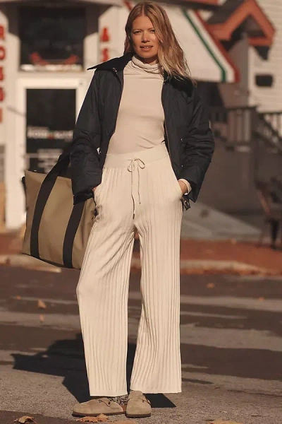 Varley Simeon Rib-knit Wide-leg Pants In White