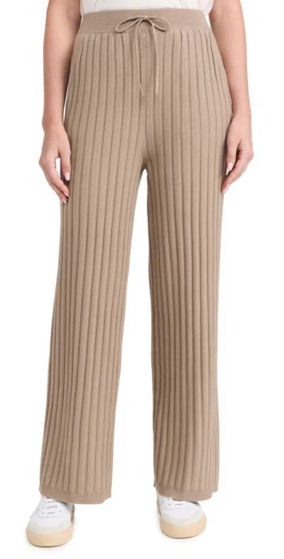 Varley Simeon Ribbed-knit Wide-leg Pants In Brown