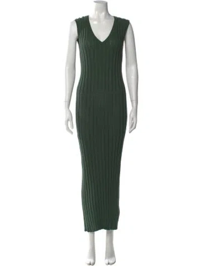 Pre-owned Varley Striped Long Dress In Green
