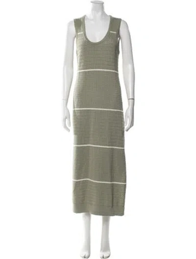 Pre-owned Varley Striped Midi Length Dress In Green