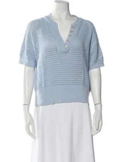 Pre-owned Varley Striped Plunge Neckline Sweater In Blue