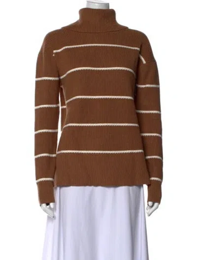 Pre-owned Varley Striped Turtleneck Sweater In Brown