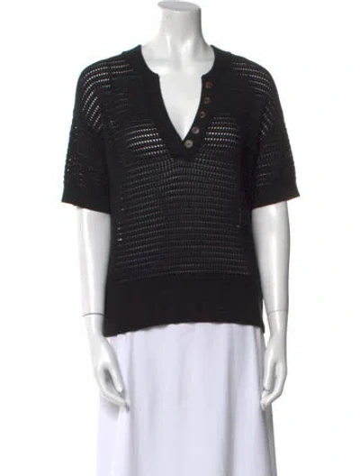 Pre-owned Varley Striped V-neck Sweater In Black