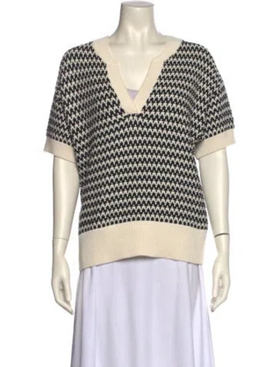 Pre-owned Varley Striped V-neck Sweater In Neutral