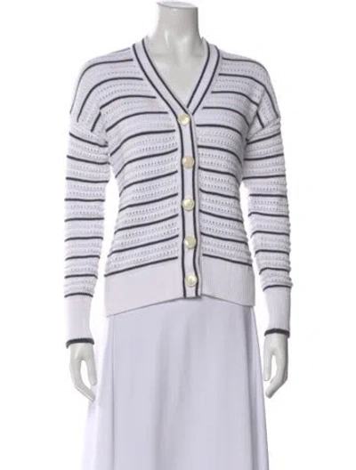 Pre-owned Varley Striped V-neck Sweater In White